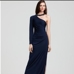 Hoaglund New York Blue Jersey One-Shoulder Gown